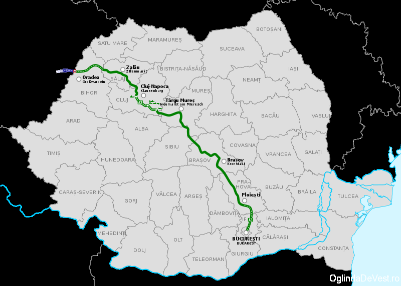 Harta traseului proiectat al autostrăzii A3, România Harta traseului proiectat al autostrăzii A3, România