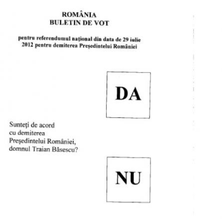 România. Buletin de vot pentru referendum 2012