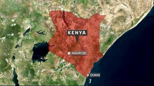 hartă cu locația stațiunii Diani, Kenya